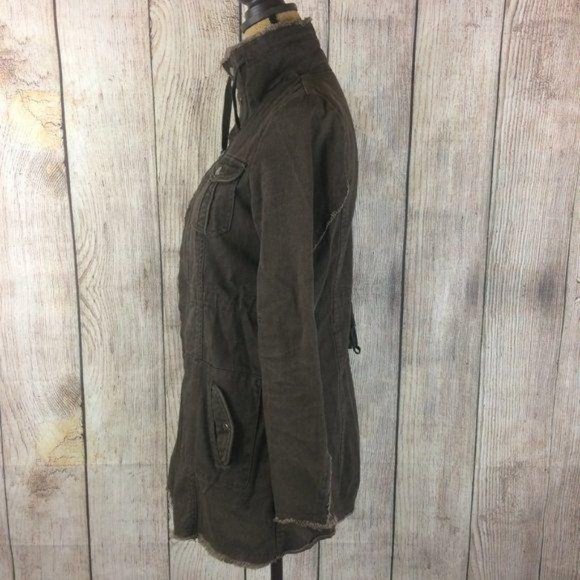 Doki Geki Women's Size Small Brown Canvas Raw Hem Utility Jacket Long Sleeve - Picture 3 of 8